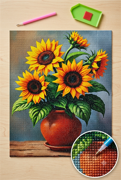 Elmas Mozaik Tablo 50x40 Beş Ayçiçeği Boncuk Yapıştırma Kiti