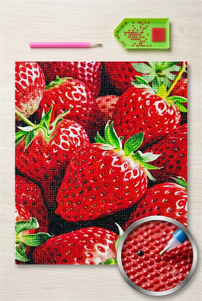 Elmas Mozaik Tablo 50x40cm Çilekler Boncuk Yapıştırma Kiti 