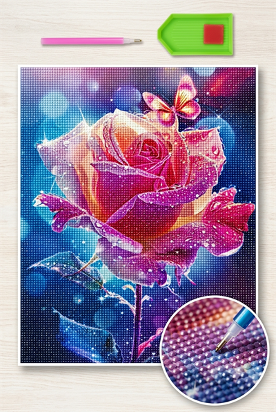 Elmas Mozaik Tablo, 50x40cm Güllü Boncuk Yapıştırma Kiti 