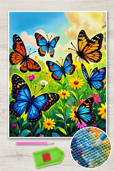 Elmas Mozaik Tablo, 50x40cm Kelebek Bahçesi Boncuk Yapıştırma Kiti