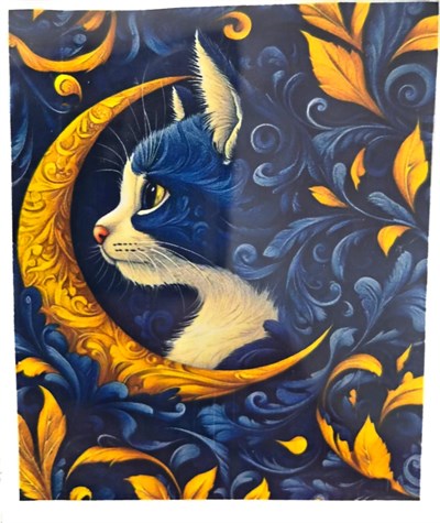 Elmas Mozaik Tablo, 50x40cm Mavi Kedi Boncuk Yapıştırma Kiti 