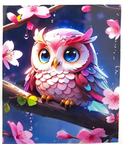Elmas Mozaik Tablo, 50x40cm Pembe Baykuş Boncuk Yapıştırma Kiti 
