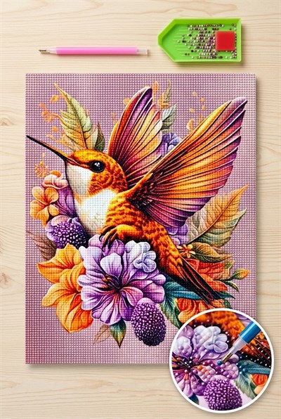 Elmas Mozaik Tablo, 50x40cm Sinek Kuşu Boncuk Yapıştırma Kiti 