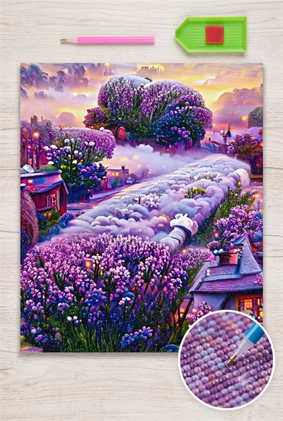 Elmas Mozaik Tablo, 50x65cm Mor Bahçe Boncuk Yapıştırma Kiti 