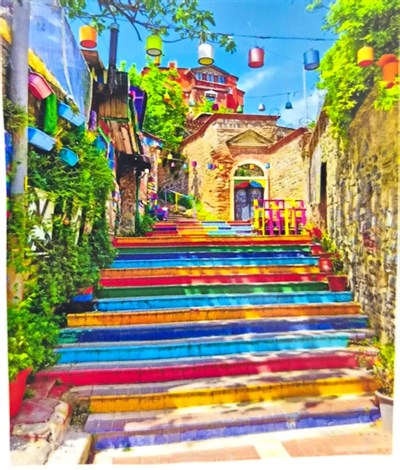 Elmas Mozaik Tablo, 50x65cm Renkli Merdiven Boncuk Yapıştırma Kiti 