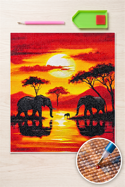 Elmas Mozaik Tablo, 50x65cm Savana Boncuk Yapıştırma Kiti 