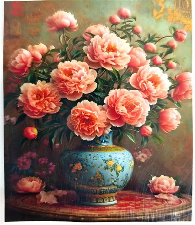 Elmas Mozaik Tablo, 50x65cm Vazoda Güller Boncuk Yapıştırma Kiti 