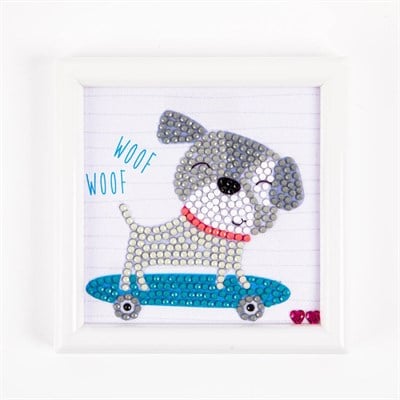 Elmas Mozaik Tablo 9.5 x 9.5cm Kaykaylı Köpek Boncuk Yapıştırma Kiti - Çerçeveli