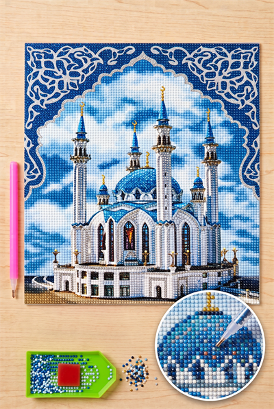 Elmas Mozaik Tablo, Elmas Boyama Puzzle 50 x 65 Kul Şerif Camii Boncuk İşleme