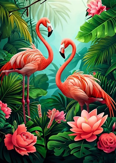 Elmas Mozaik Tablo, Elmas Boyama Puzzle 50 x 65 Amazonda Flamingolar Boncuk İşleme