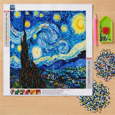 Elmas Mozaik Tablo, Elmas Puzzle Kiti Yıldızlı Gece 30x30cm 