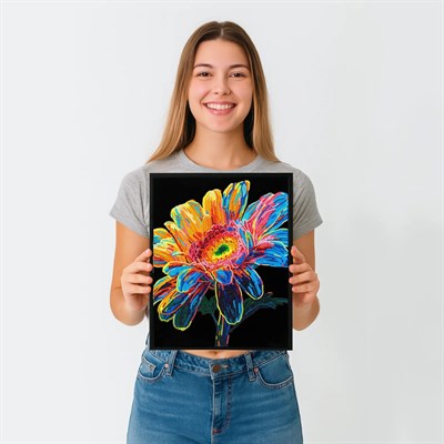Elmas Mozaik Tablo Neon Gerbera – 46 x 36 cm