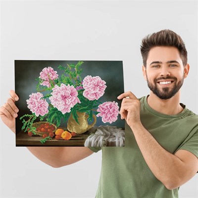 Elmas Mozaik Tablo Pembe Bahar Çiçekleri – 40 x 50 cm