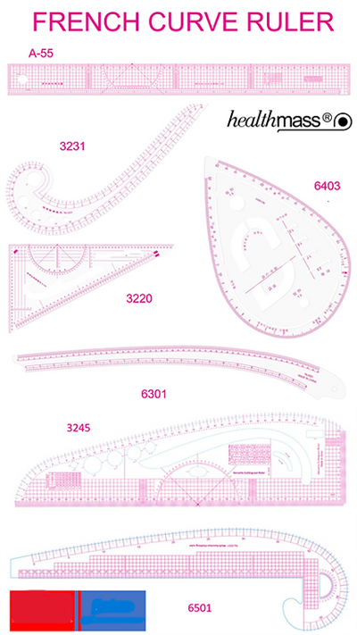 Fransız Eğrisi Moda Tasarım Cetvelleri - 7 Çeşit Riga Cetvel