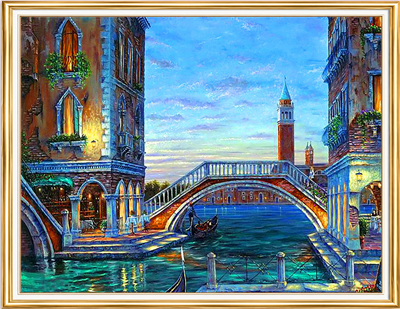 Elmas Boyama Puzzle Kit, Gece Venedik Köprüsü 40x50 cm Mozaik