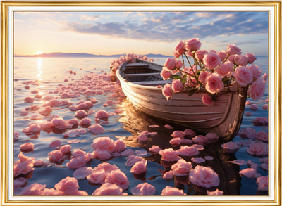 Elmas Boyama Puzzle Kit, Gül Yaprakları Arasında Sandal 30x40 cm Mozaik