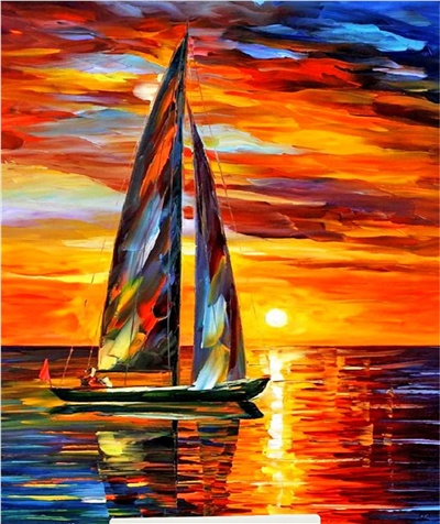 Elmas Boyama Puzzle Kit, Gün Batımında Yelkenli 21x25 cm Mozaik