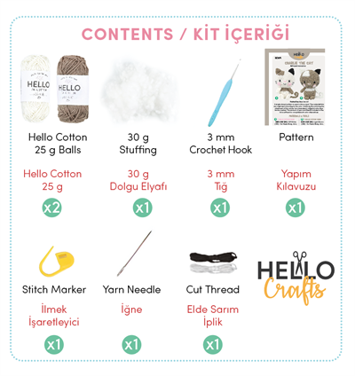 Amigurumi Kiti, Mini Örgü Seti  KEDİ