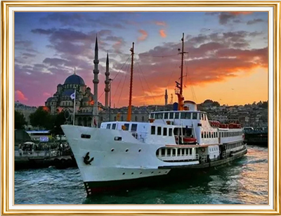 Elmas Boyama Puzzle Kit, İstanbul Vapuru ve Yeni Camii 50x65 cm Mozaik
