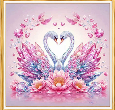 Elmas Boyama Puzzle Kit, Kalp Şeklinde Kristal Kuğular 30x30 cm Mozaik