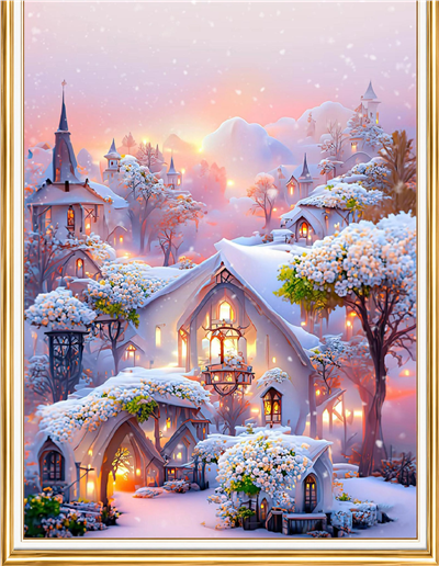 Elmas Boyama Puzzle Kit, Karlı Masal Köyü 30x40 cm Mozaik
