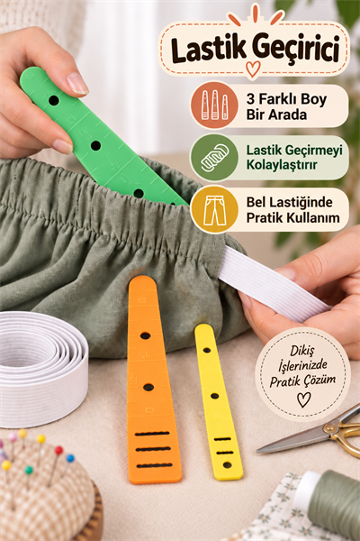 Lastik Geçirici 3 Farklı Boy, Bel Lastiği Geçirme, Kordon Geçirici