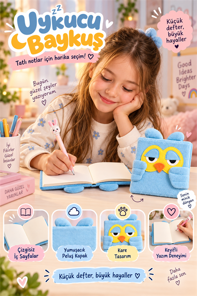 Peluş Defter Çizgisiz, Uykucu Baykuş