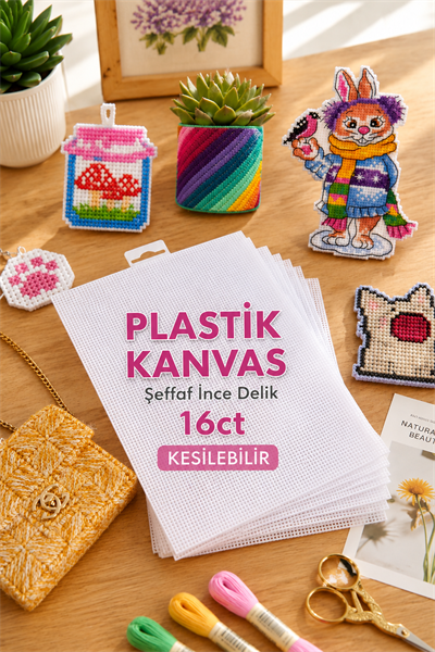 Plastik Kanvas Şeffaf İnce Delikli Kesilebilir Plastik Etamin 16ct