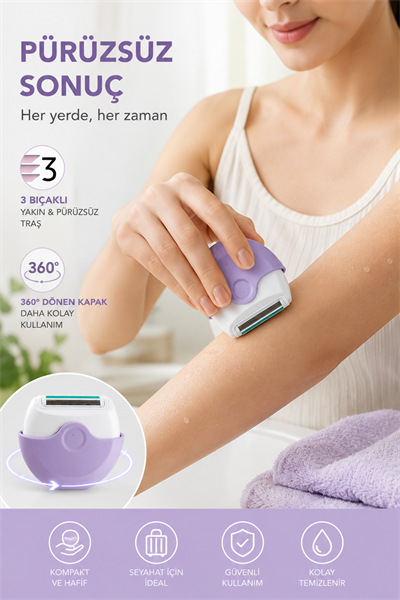 Portatif Kapaklı Kadın Tıraş Bıçağı, 3 Bıçaklı, Seyahatler ve Çantanız İçin
