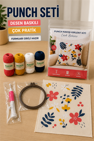 Punch Seti, Desen Baskılı Kırlent Nakış Kiti, Başlangıç Seviyesi Çok Pratik