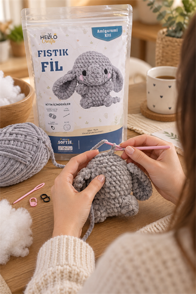 Softie Amigurumi Kiti, Fıstık Fil, 15 cm