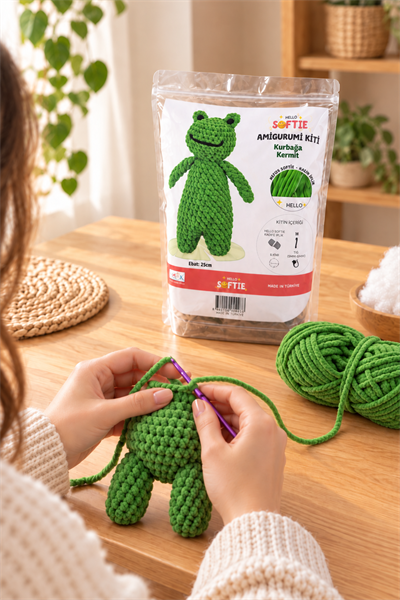 Softie Amigurumi Kiti, Kurbağa Kermit, 25 cm