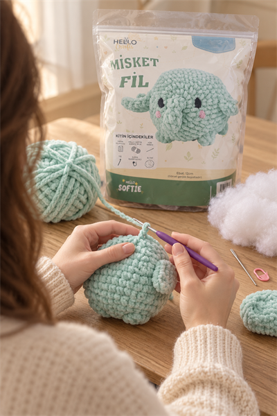 Softie Amigurumi Kiti, Misket Fil, 12 cm