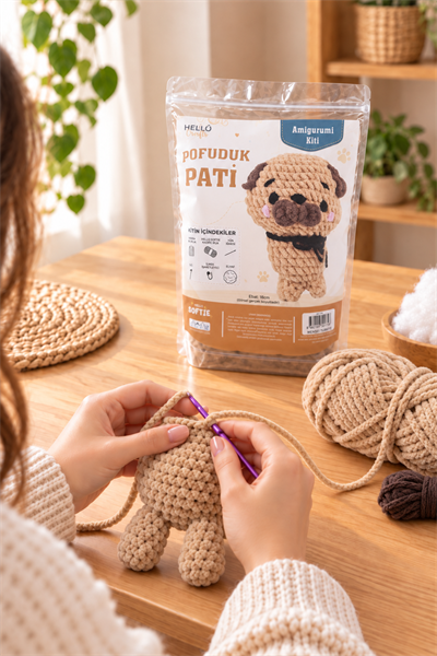Softie Amigurumi Kiti, Pofuduk Pati, 18 cm