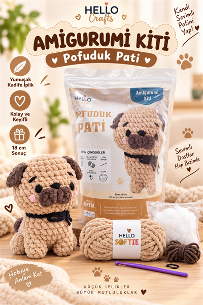 Softie Amigurumi Kiti, Pofuduk Pati, 18 cm