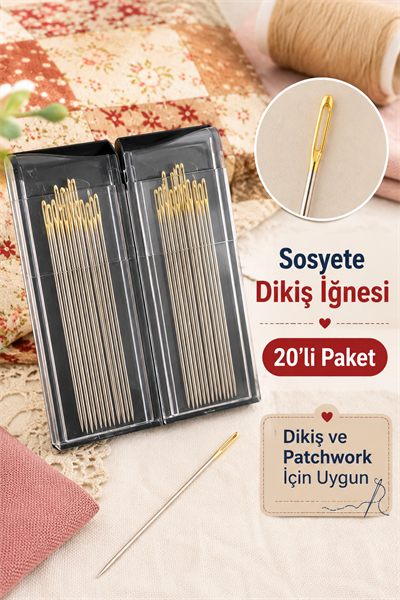 Sosyete Dikiş İğnesi Altın Başlı, İri Delikli İğne 20 Adet