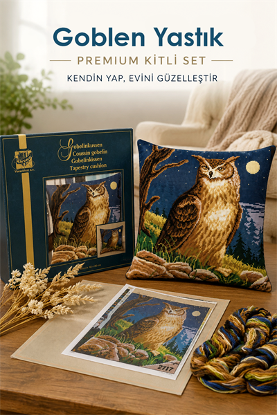 Vervaco Baykuş Desenli Goblen Yastık Kiti Premium
