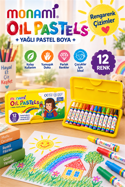 Yağlı Pastel Boya Seti – 12 Renk Kutulu Çocuk Resim Boyama Seti