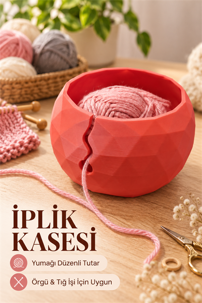 Yün Tutucu, Yarn Bowl Yumak Kasesi, İp Kılavuzlu Örgü Yumaklık, Kırmızı