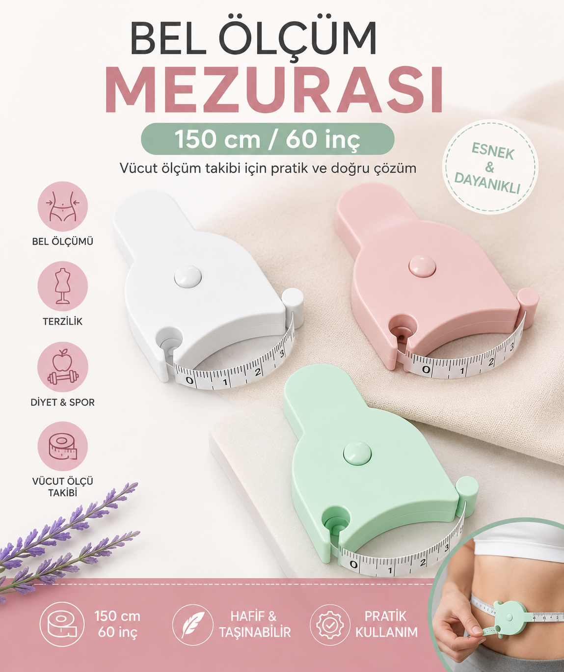 150 cm Bel  Ölçme Mezurası, Çeşitli Renkler