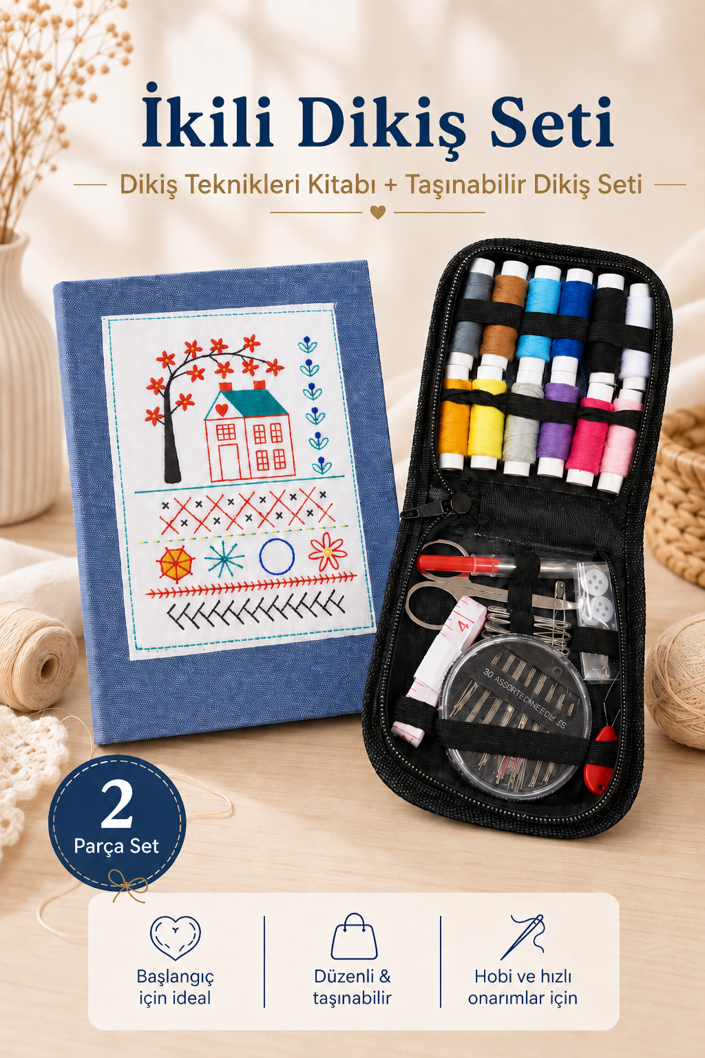 Dikiş Kitabı, Kumaş Kitap ve Çantalı Dikiş Seti
