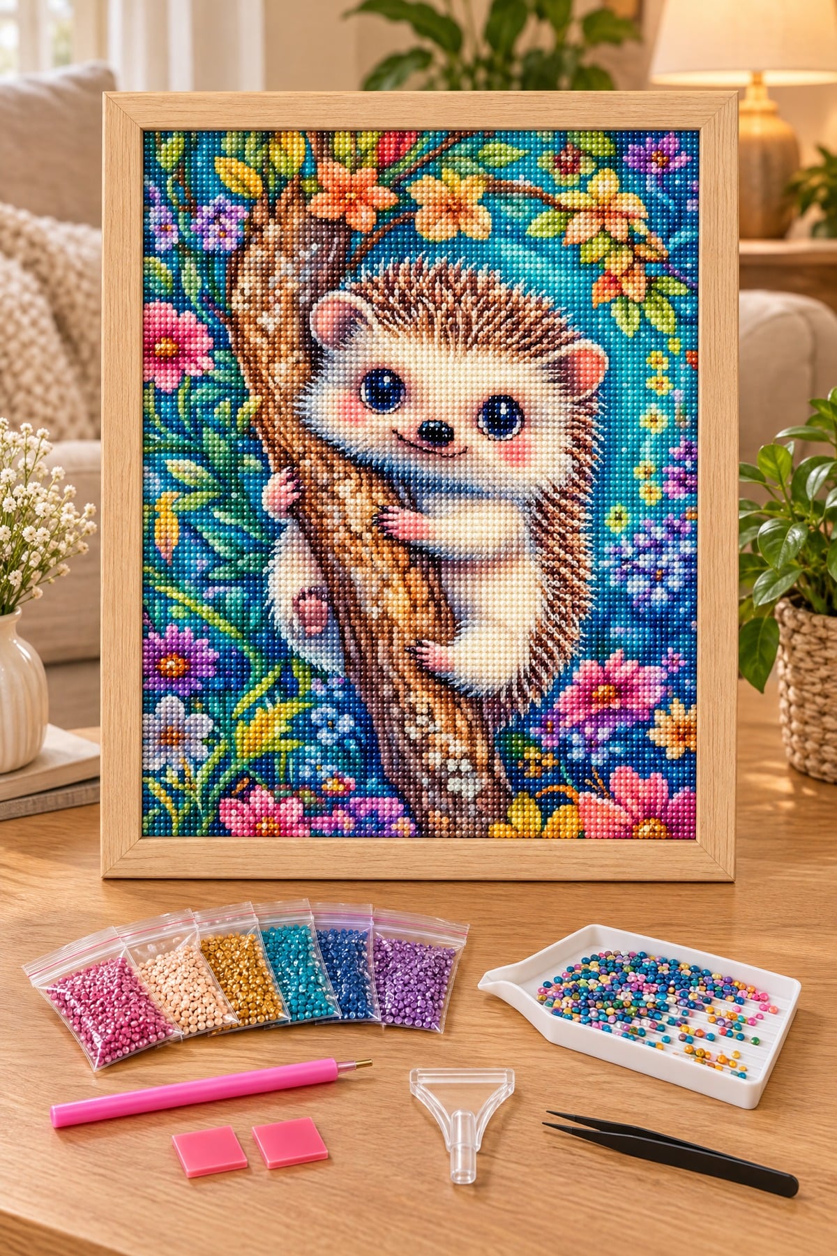 Elmas Boyama Puzzle Kit, Ağaca Sarılan Kirpi 21x25 cm Mozaik