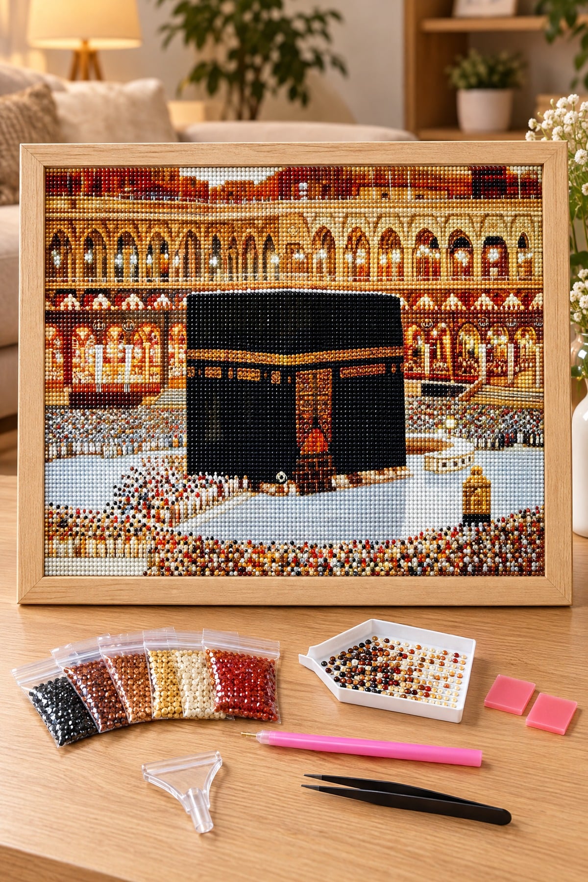 Elmas Boyama Puzzle Kit, Kabe ve Mescid-i Haram 40x50 cm Mozaik