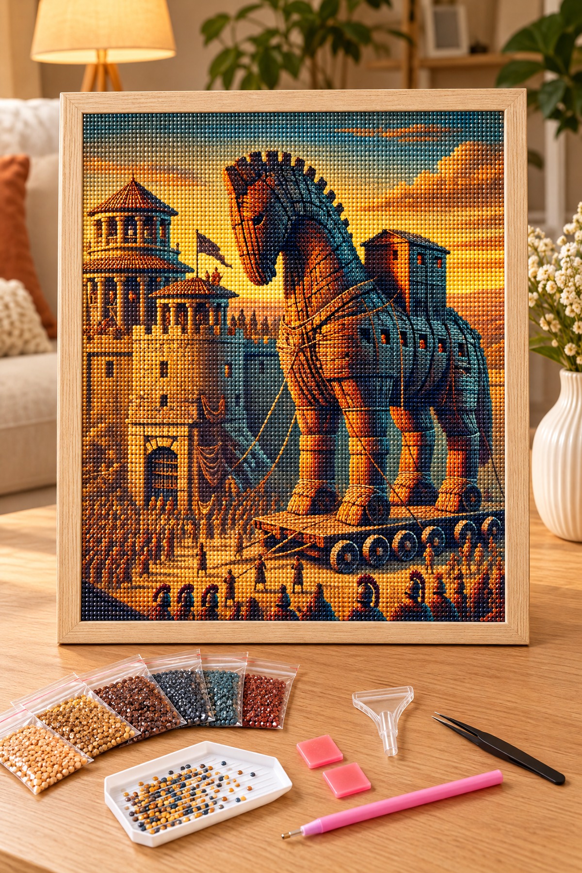 Elmas Boyama Puzzle Kit, Truva Atı 30x30 cm Mozaik