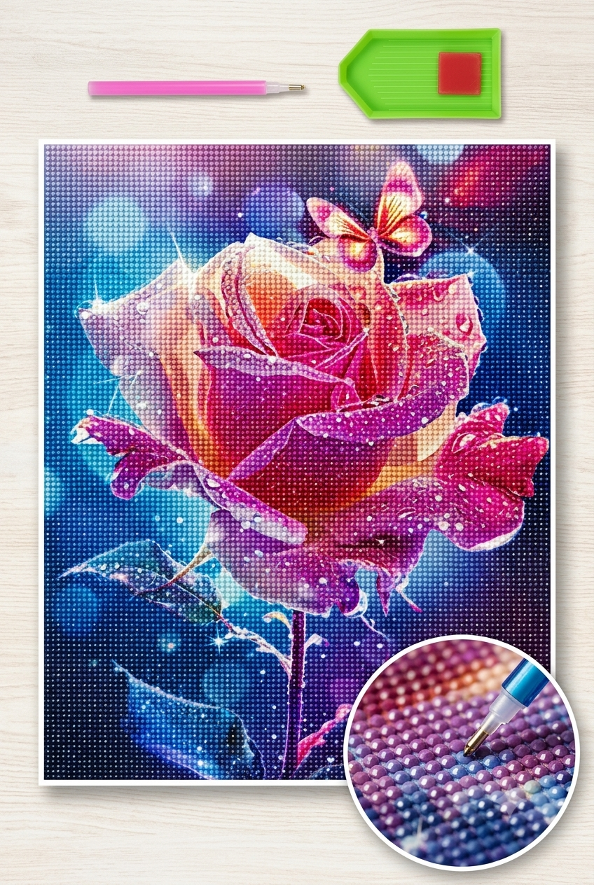 Elmas Mozaik Tablo, 50x40cm Güllü Boncuk Yapıştırma Kiti 