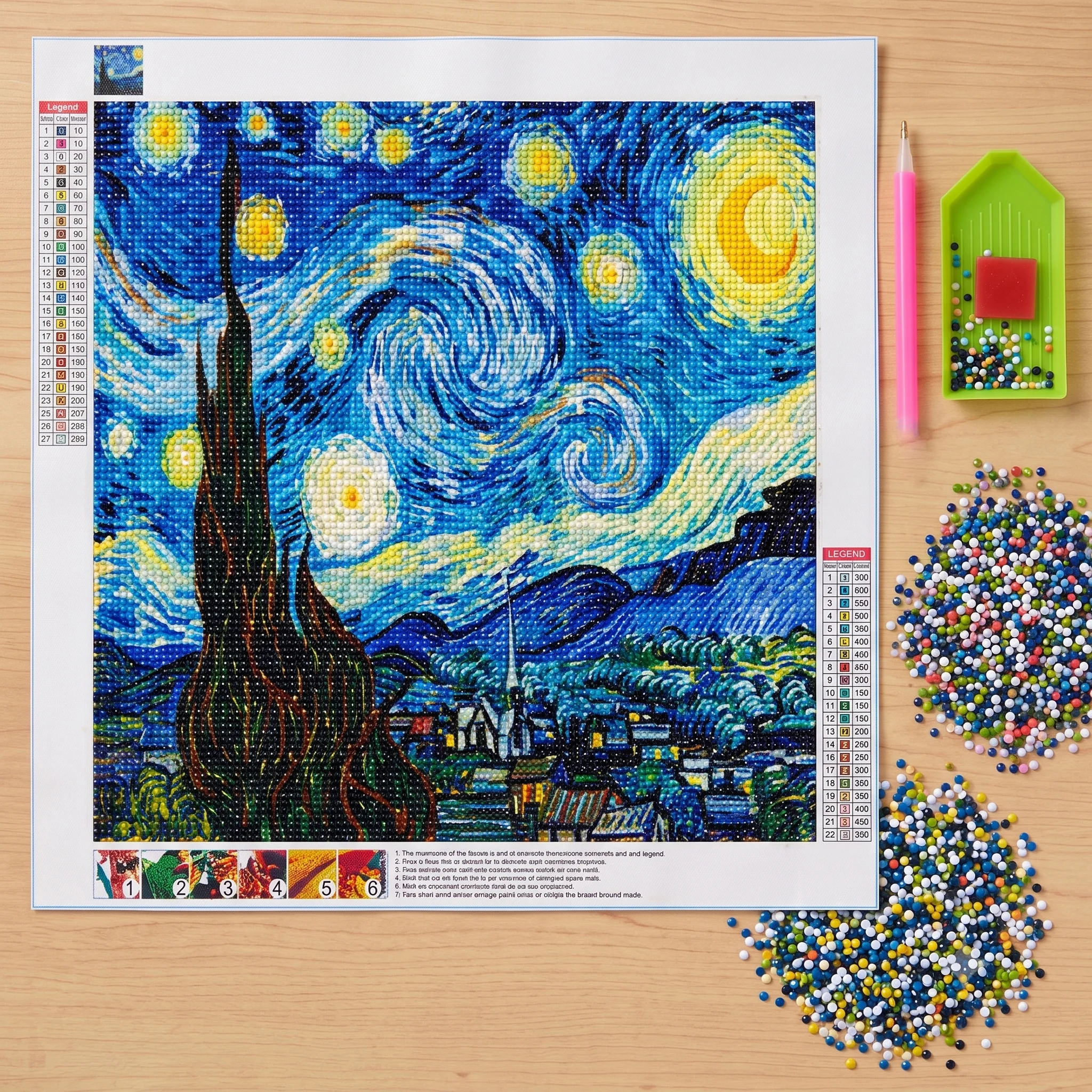 Elmas Mozaik Tablo, Elmas Puzzle Kiti Yıldızlı Gece 30x30cm 