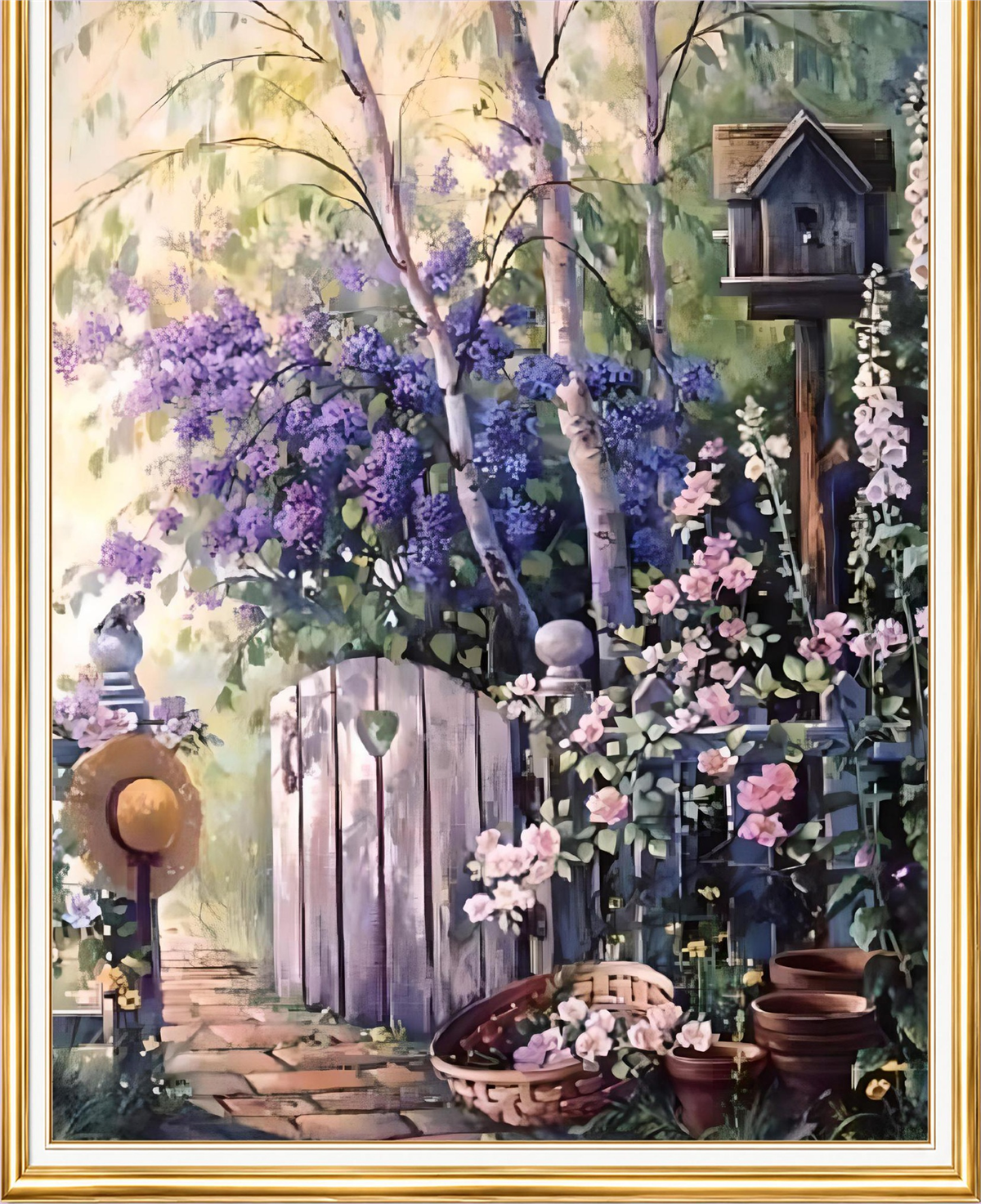 Kuş Evi ve Bahçe Kapısı Elmas Mozaik Puzzle Kit 40x50 cm