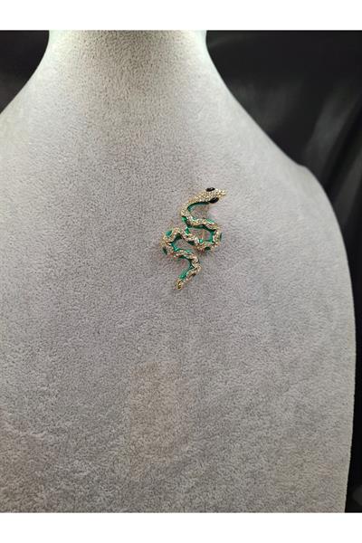 Altın Renk Taşlı Yılan Model Broş
