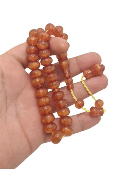 Yassı Model Simli Turuncu Sıkma Kehribar Tesbih