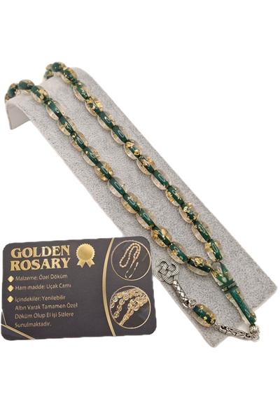 Yeşil Renk Altın Varaklı Uçak Camı Tesbih